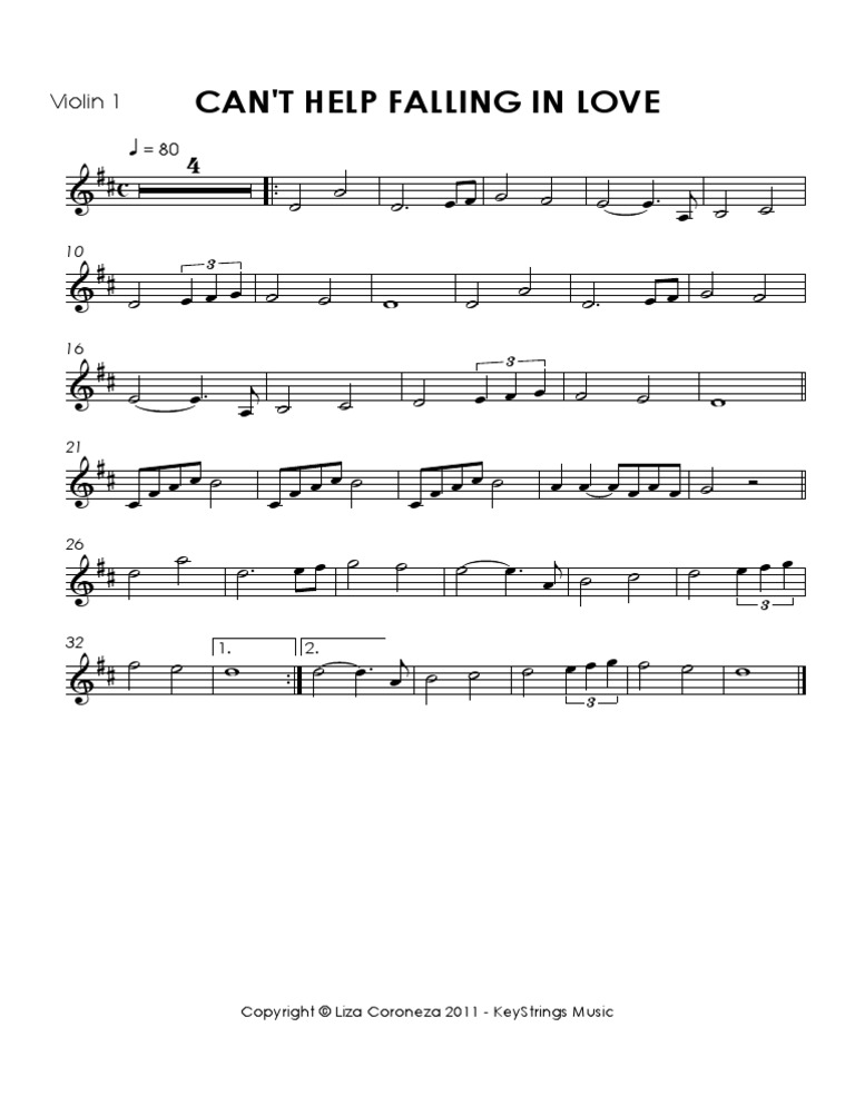 Can t Help Falling in Love Violin 1