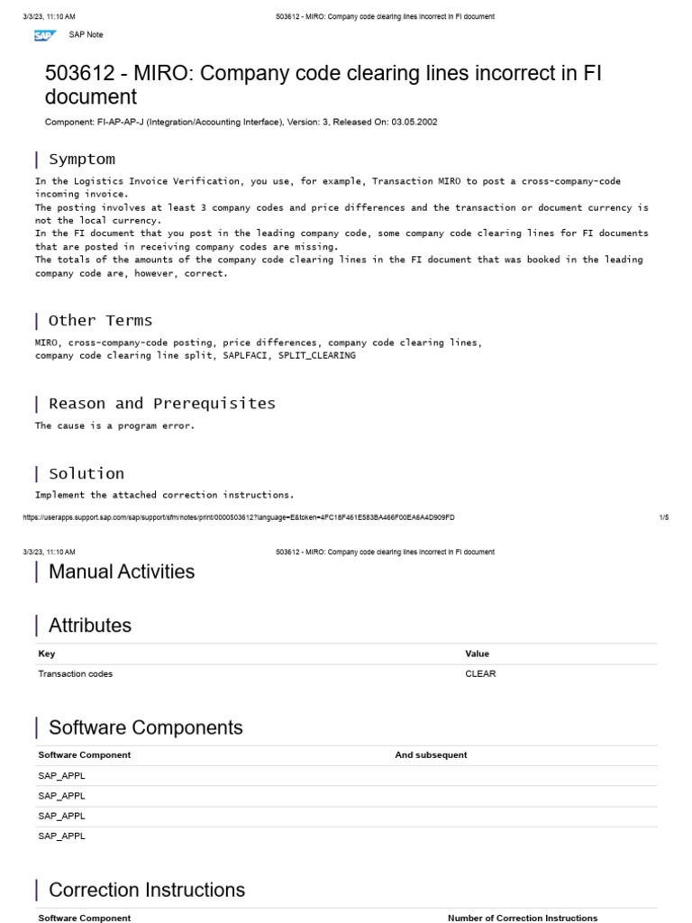 MIRO - Company Code Clearing Lines Incorrect in FI Document | PDF ...