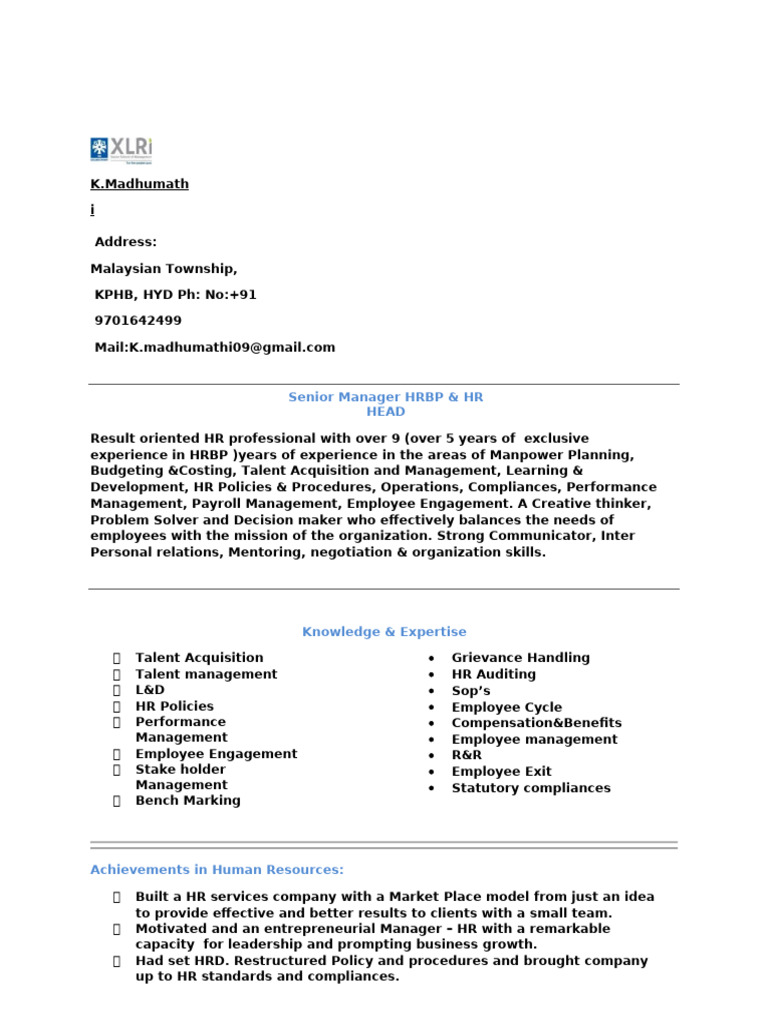 Madhumathi +resume+ HR 2023 | PDF