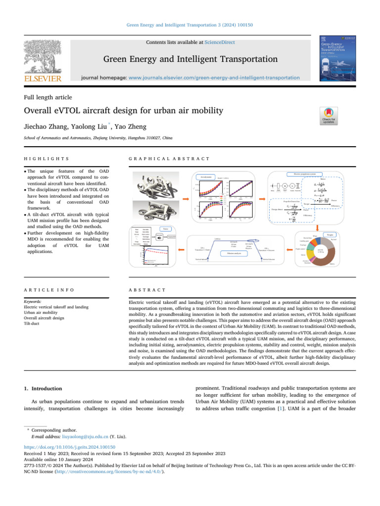 eVTOL Aircraft Design for Urban Mobility | PDF | Electric Motor | Aircraft