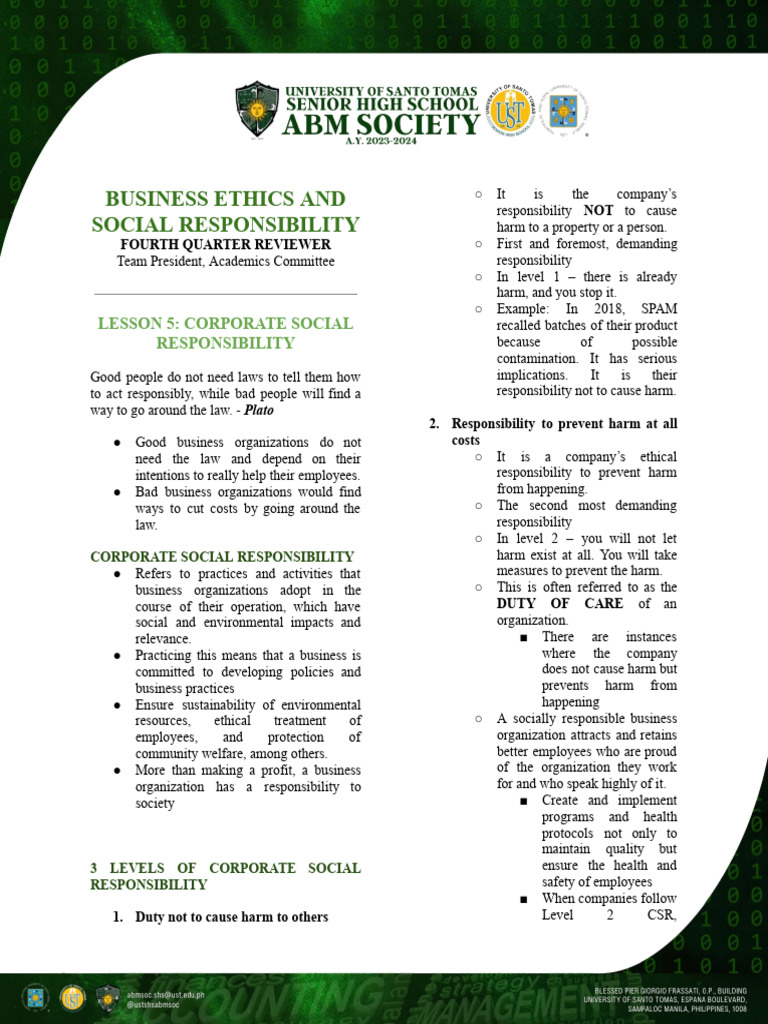 Grade 12 - Fourth Quarter - Business Ethics and Social Responsibility ...