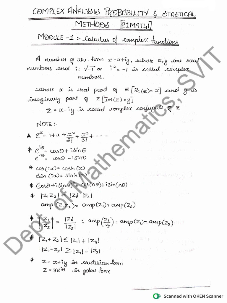 Module 1 - Calculus of Complex Function Notes | PDF