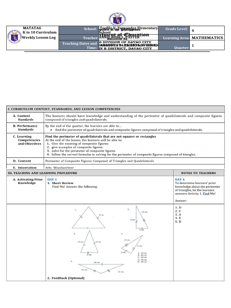 DLL Matatag - Math 4 Q1 Week4 | PDF