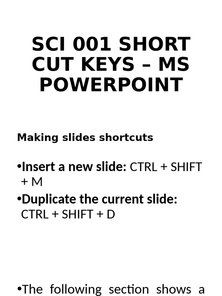 Sci 001 Short Cut Keys | PDF