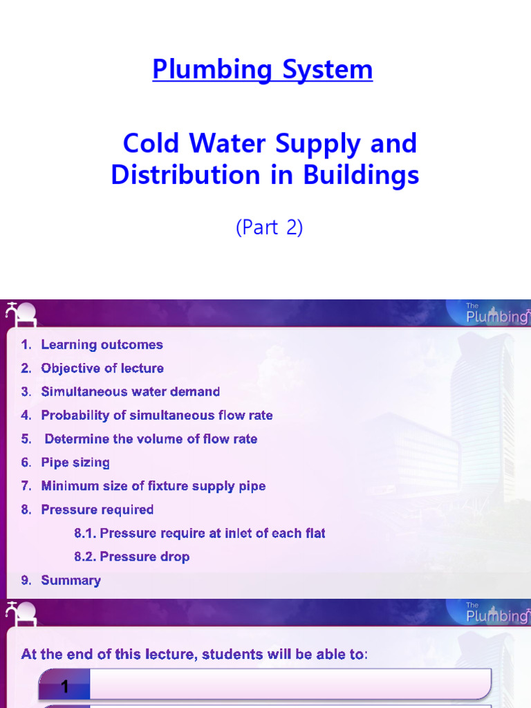 Cold Water Supply and Distribution in Building Part 2 | PDF