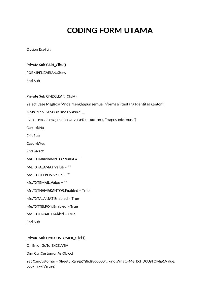 Coding Form Utama | PDF
