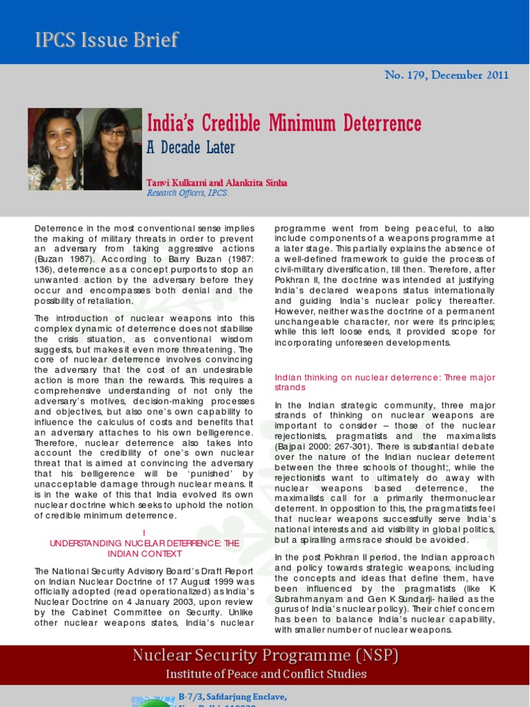 India's Credible Minimum Deterrence | PDF | Deterrence Theory | Crime ...
