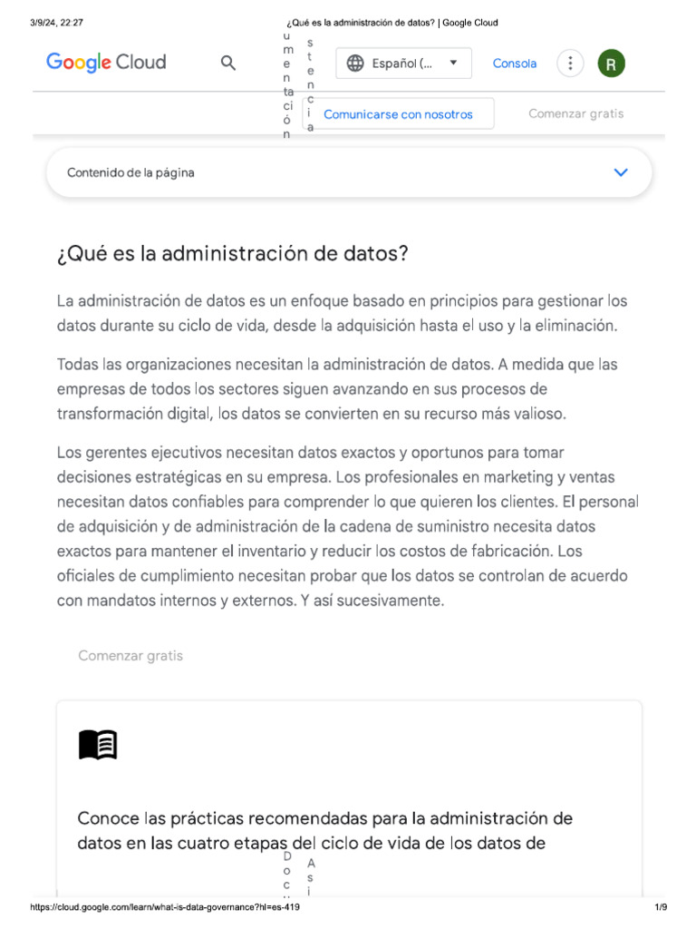 ¿Qué Es La Administración de Datos - Google Cloud | PDF