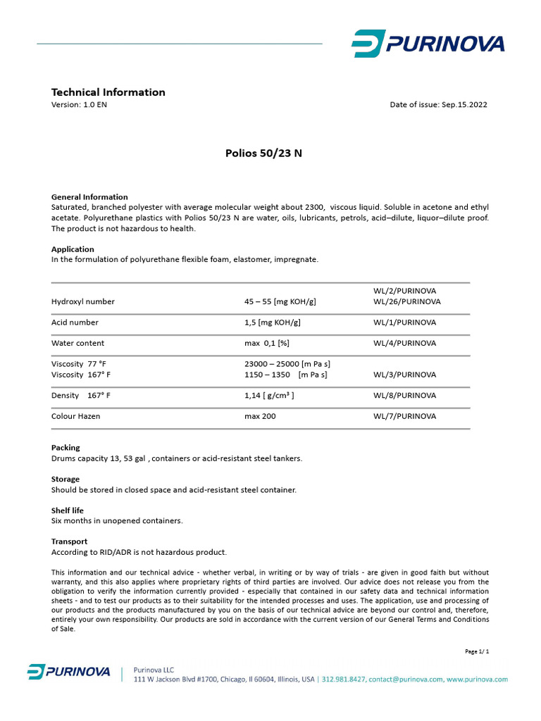 TDS - Polios 50 23 N - LLC | PDF