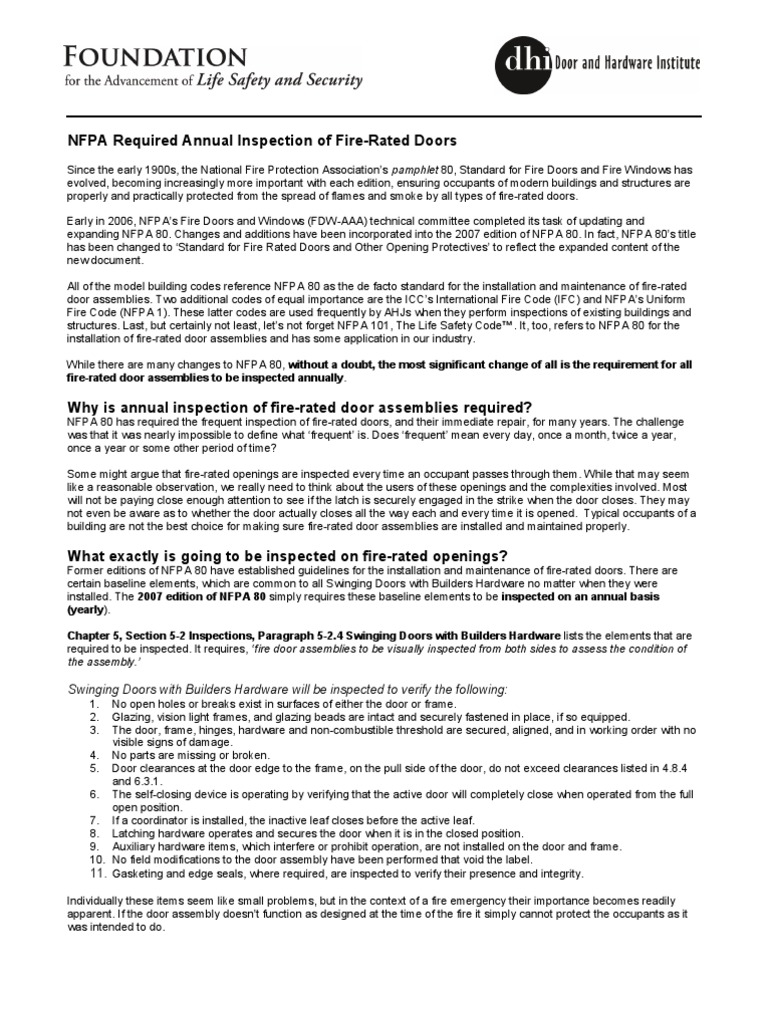 NFPA80 Summary | PDF | Door | Safety