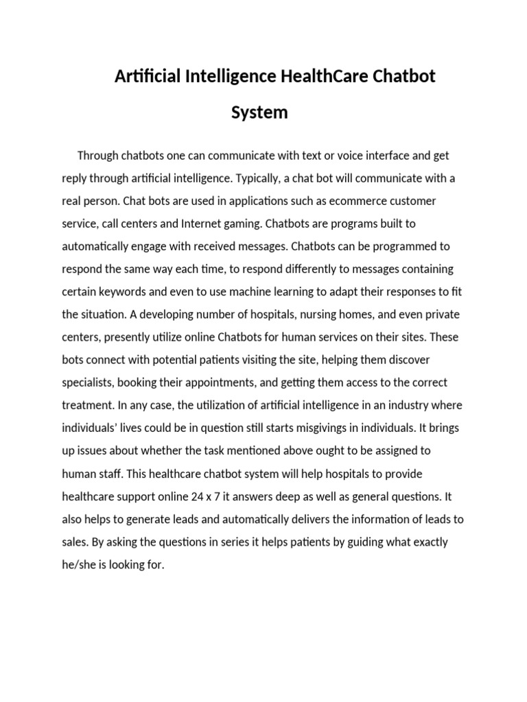 Artificial Intelligence HealthCare Chatbot System | PDF | Computing ...