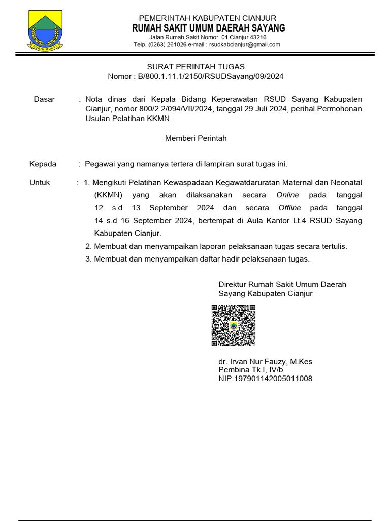 SPT Pelatihan KKMN TGL 12 SD 16 September 2024 | PDF