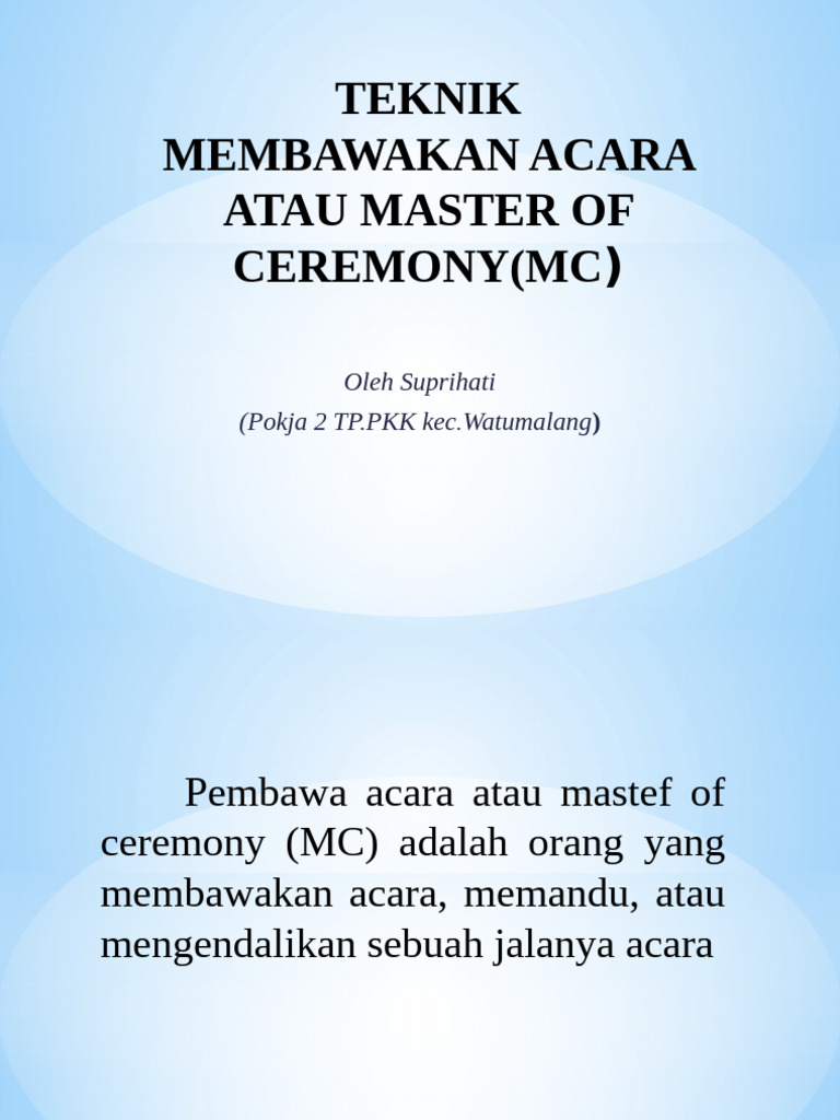 Teknik Membawakan Acara Atau Master Of Ceremony Mc Pdf