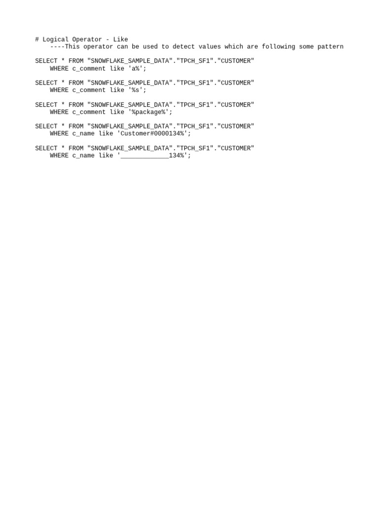 13.+Logical+Operators+(Like) | PDF