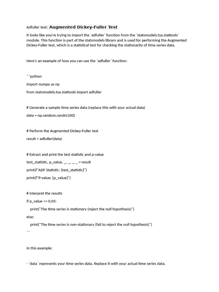 Adfuller Test | PDF