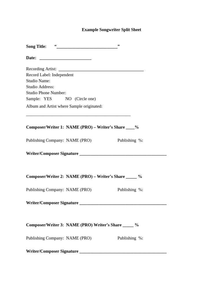 Split Sheet Template | PDF
