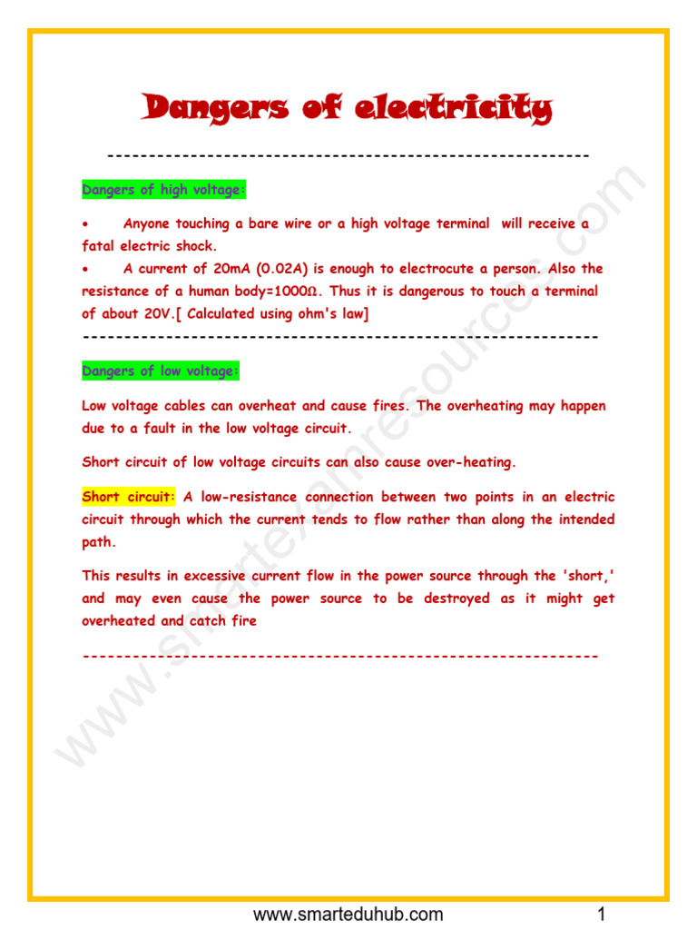 Igcse Physics Dangers Of Electricity Smarteduhub Pdf