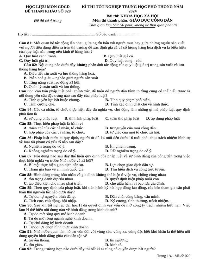 Đề 020 | PDF