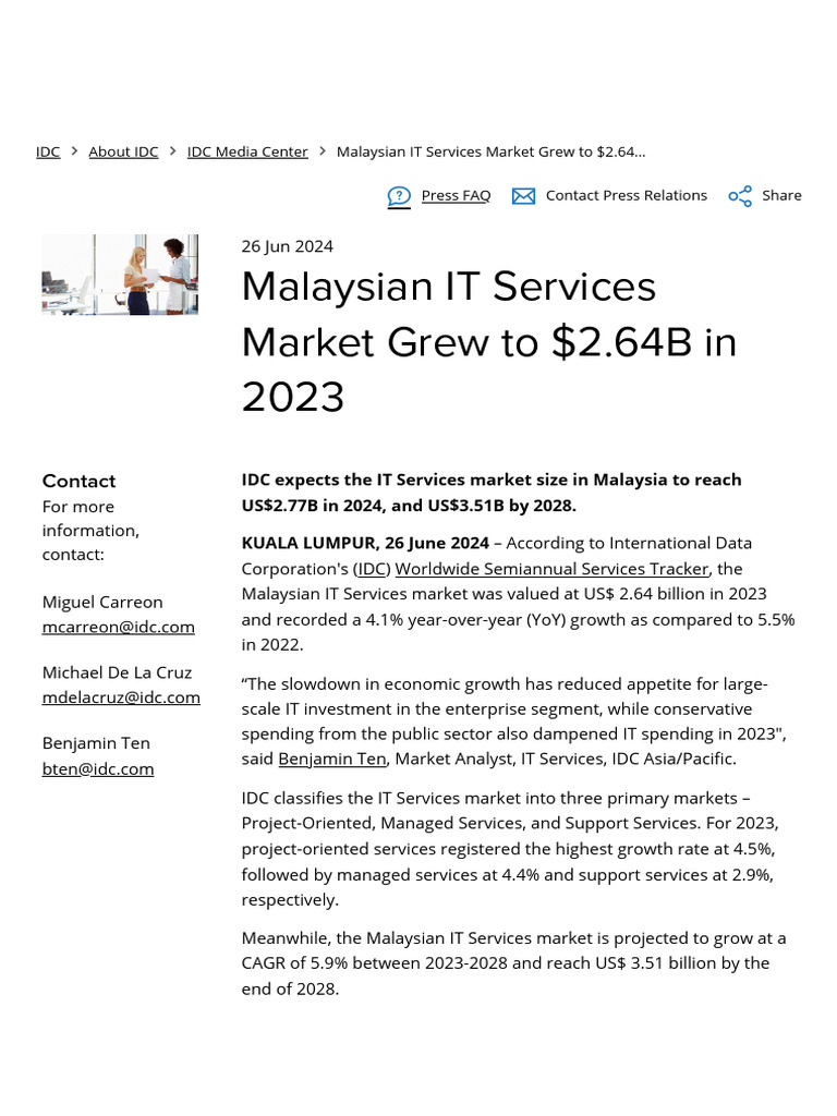 Malaysian IT Services Market Grew To $2.64B in 2023 | PDF