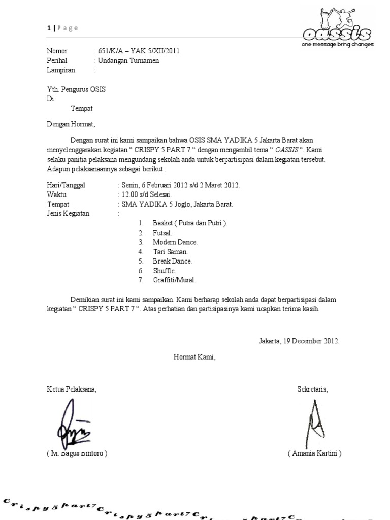 Contoh Undangan Osis Resmi