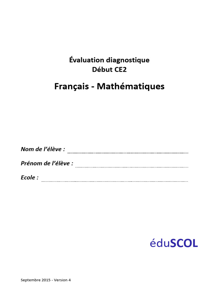 Evaluation Diagnostique CE2 Cahier de L Eleve | PDF