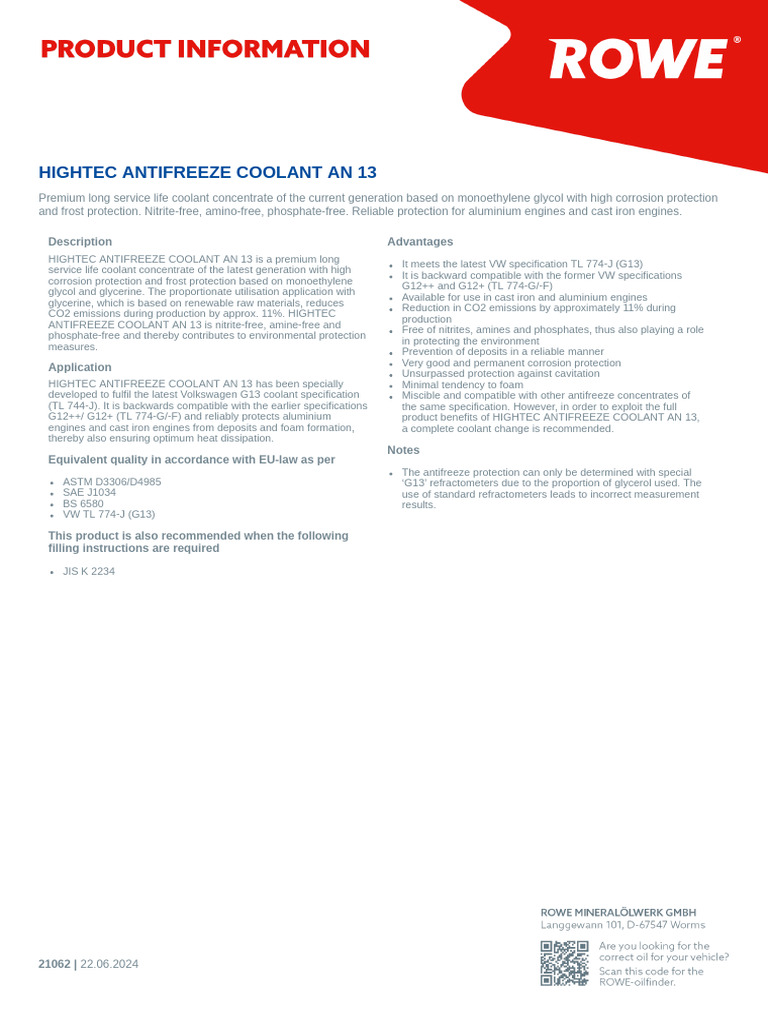 Hightec Antifreeze Coolant AN13 | PDF