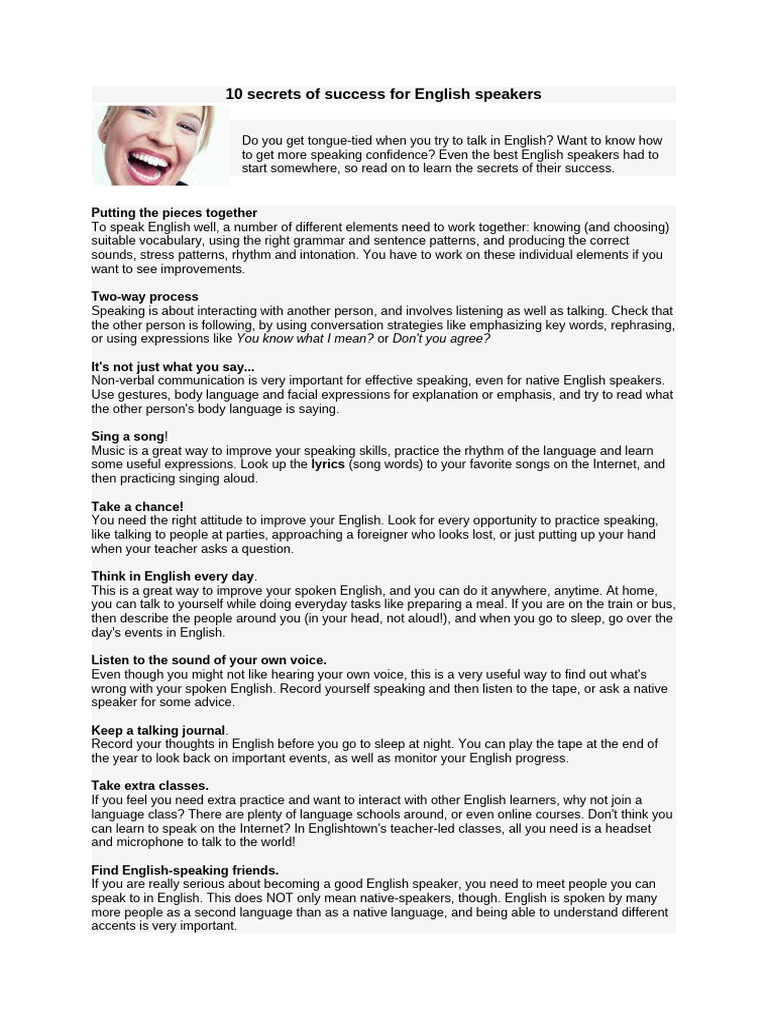 10 Secrets of Success For English Speakers | PDF | English Language ...