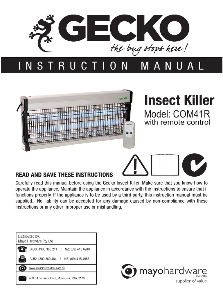 Gecko 40W Indoor Insect Killer - Manual - COM41R | PDF