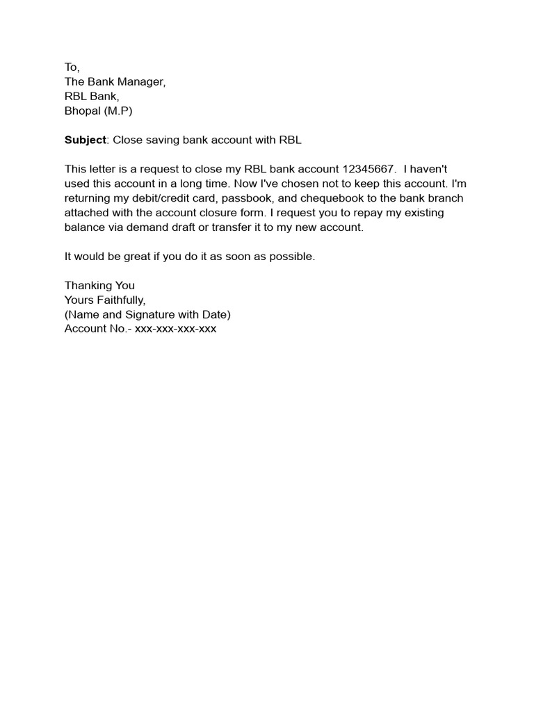 RBL Bank Account Closure Form Download | PDF