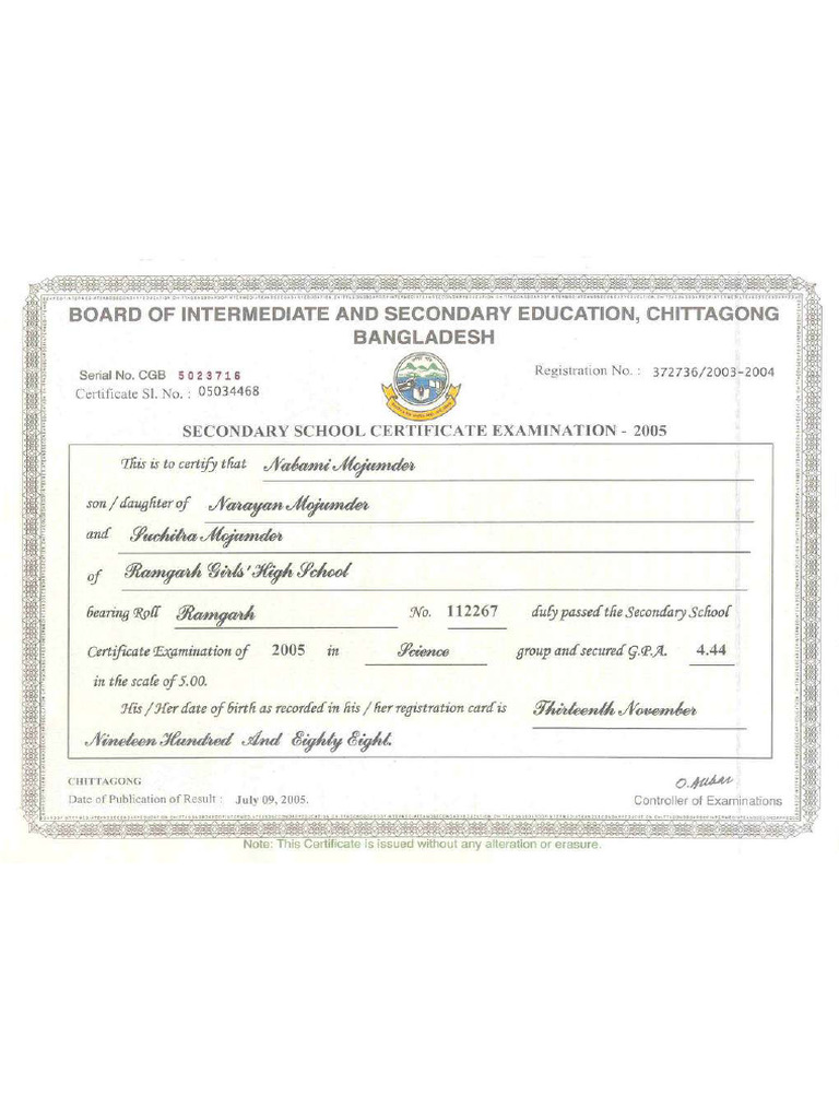 SSC Certificate | PDF