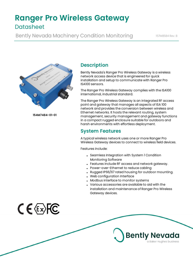 Ranger Pro Wireless Gateway Datasheet - 157M8584 | PDF