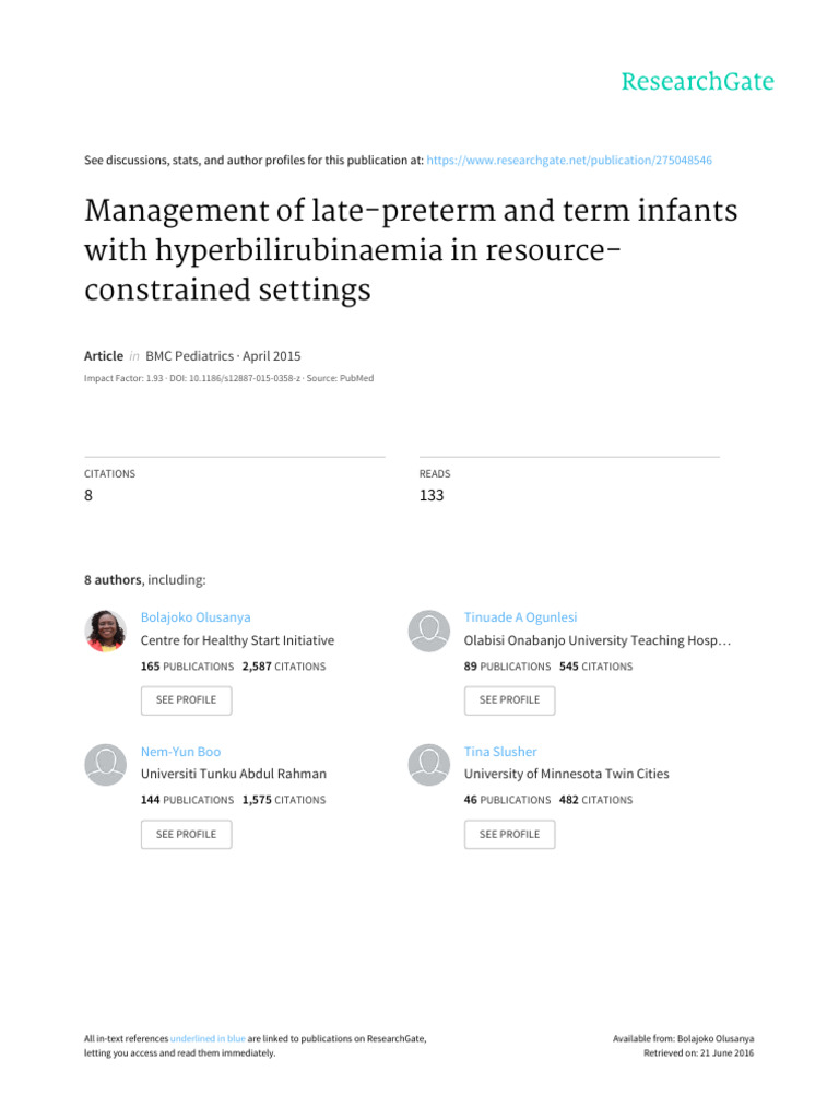 Neonatal Hyperbilirubinemia Management | PDF | Clinical Medicine | Wellness