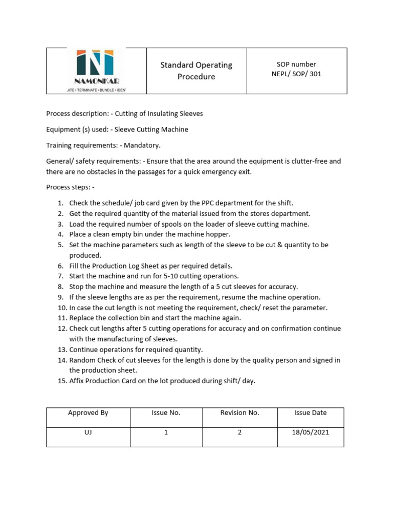 Sleeve Cutting SOP NEPL/ SOP/ 301 | PDF | Computers