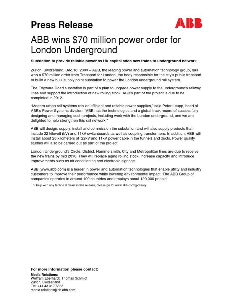 ABB Secures $70M London Underground Power Order | PDF | Technology ...