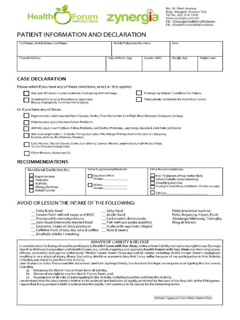 Patient Information And Declaration Pdf
