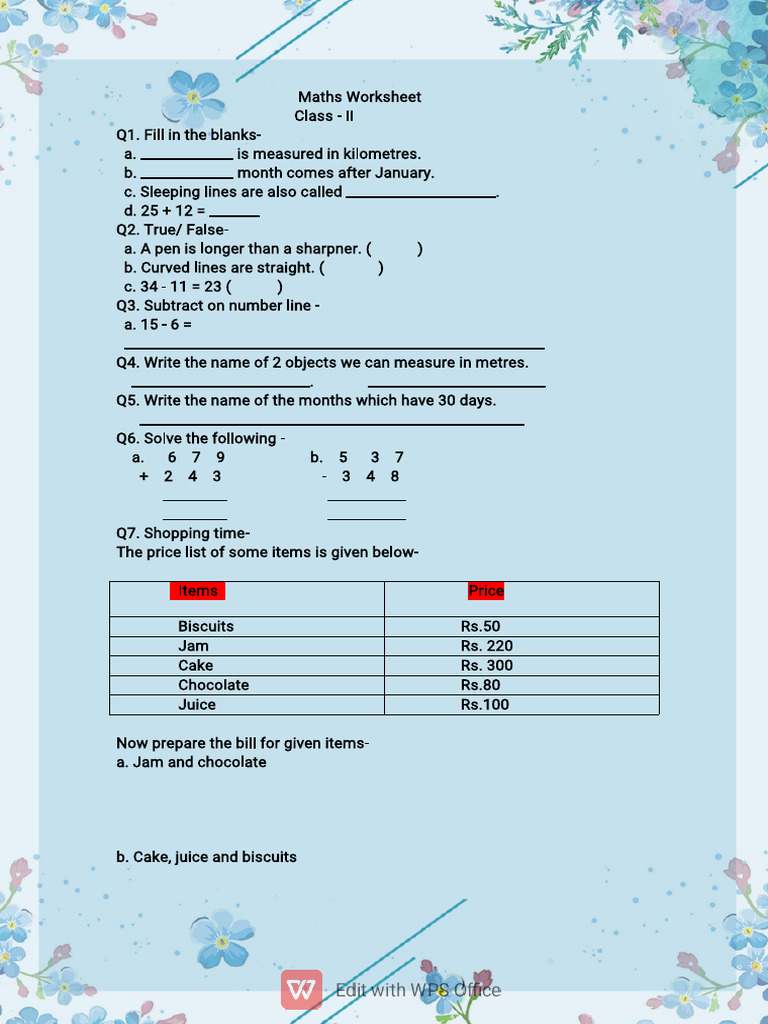 Maths Worksheet Class 2 | PDF