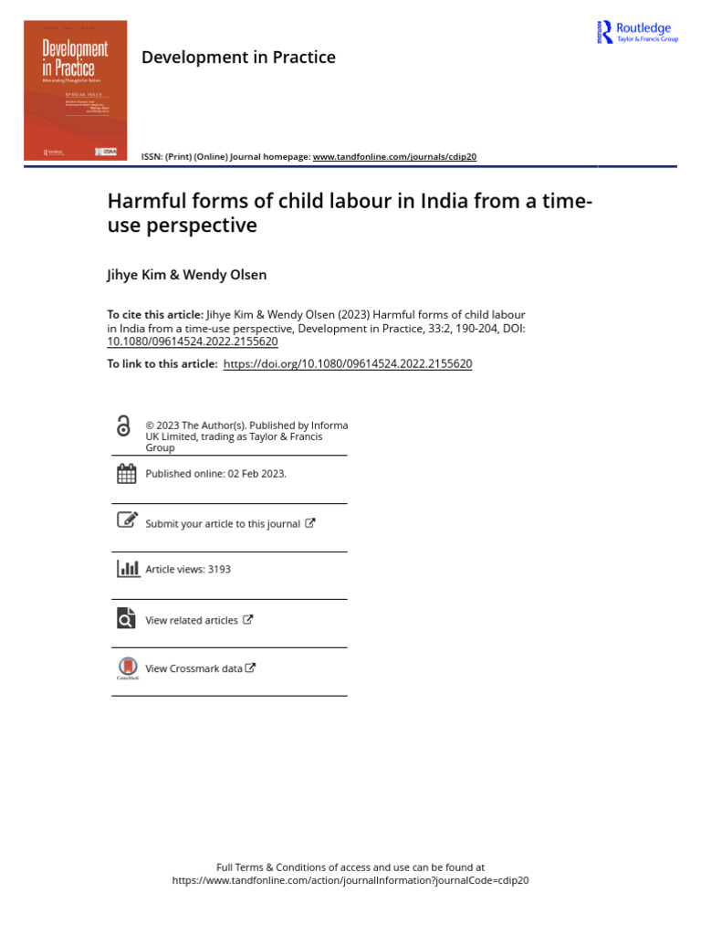Harmful Forms of Child Labour in India From A Time-Use Perspective | PDF