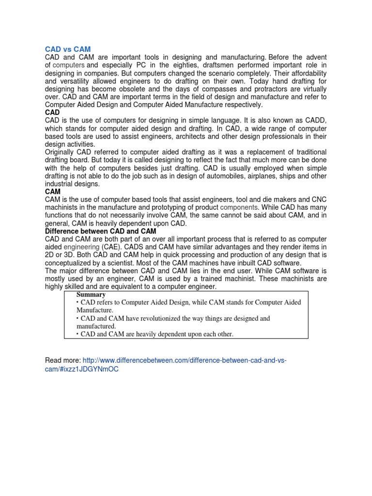CAD Vs CAM | PDF | Production And Manufacturing | Industries
