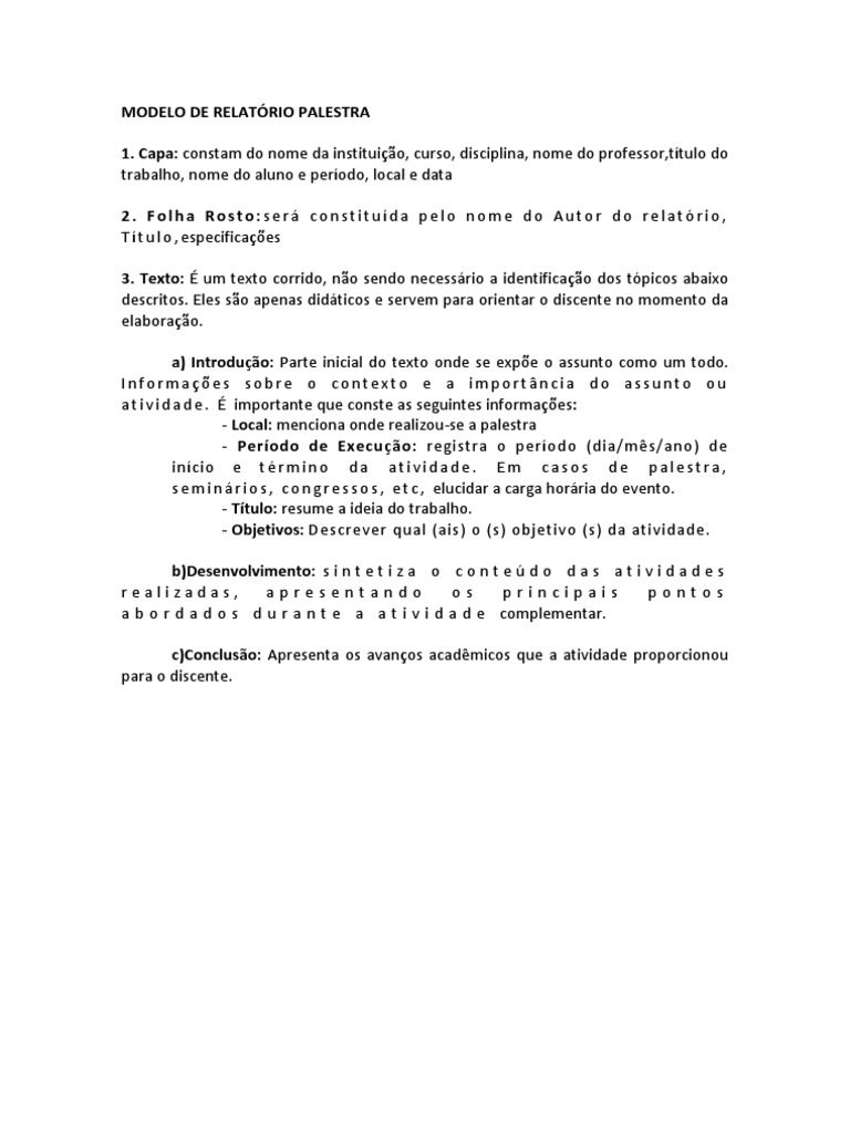 Modelo de relatório para palestra: orientações para apresentar os ...
