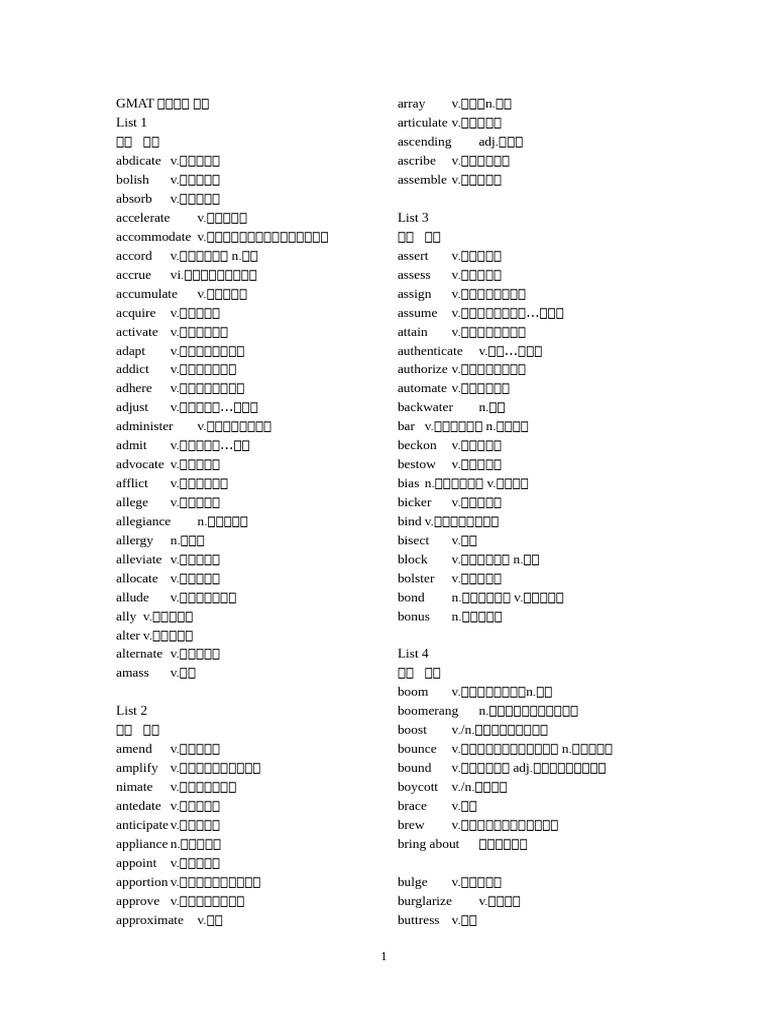 GMAT常用动词| PDF