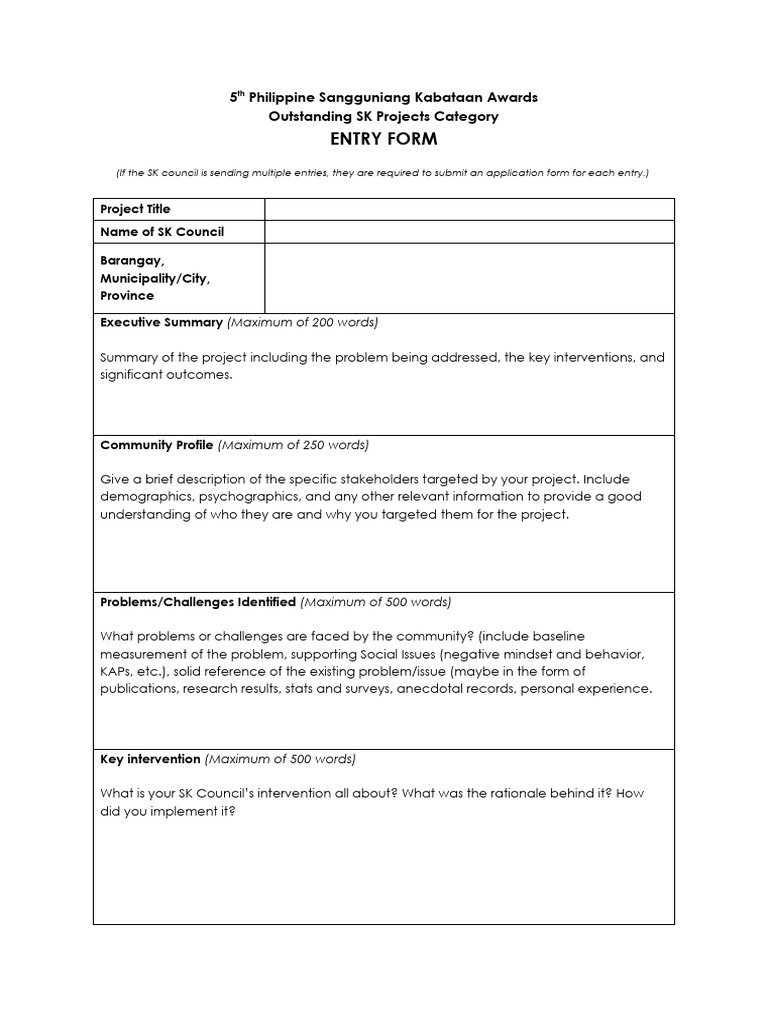 Entry Form - 5th PSKA Projects (MAKE A COPY) | PDF