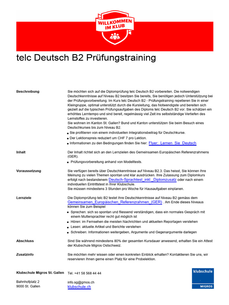 Telc Deutsch B2 Prüfungstraining: Beschreibung | PDF