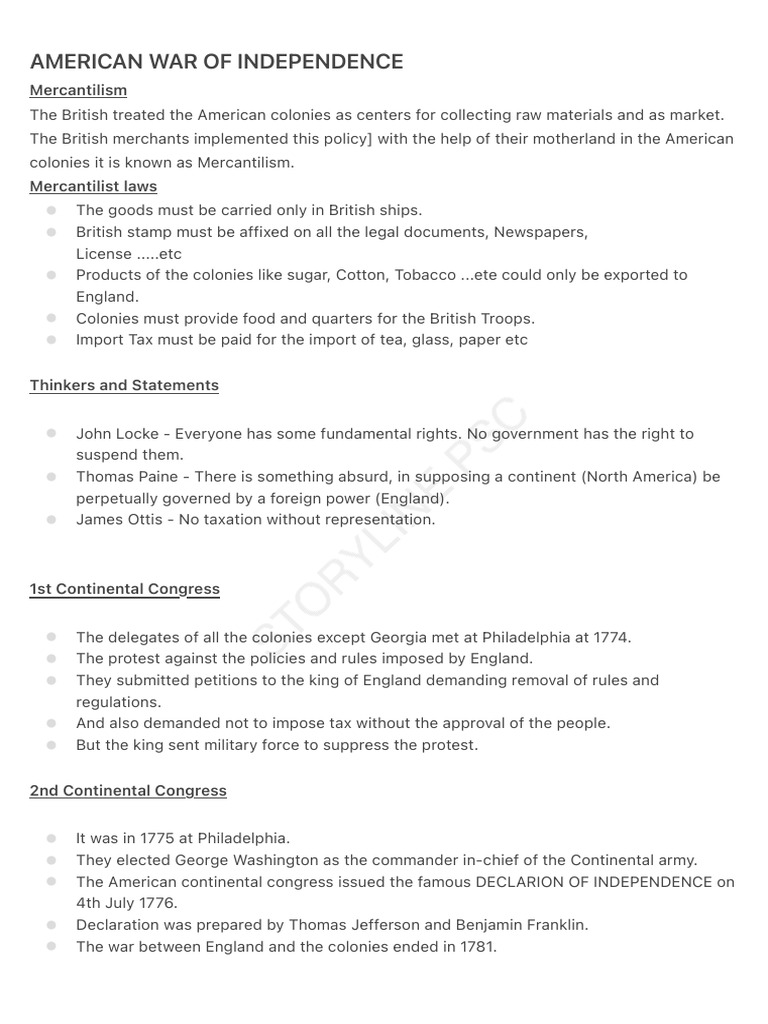 American War of Independence Overview | PDF | Continental Congress ...