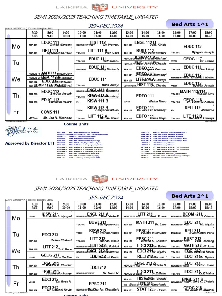 Sem 1 2024-2025 (Sep-Dec 2024) Teaching TT - Updated | PDF