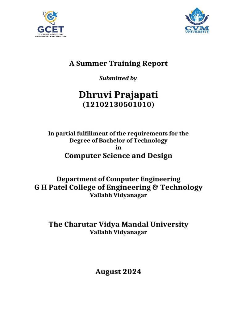 A Summer Training Report | PDF