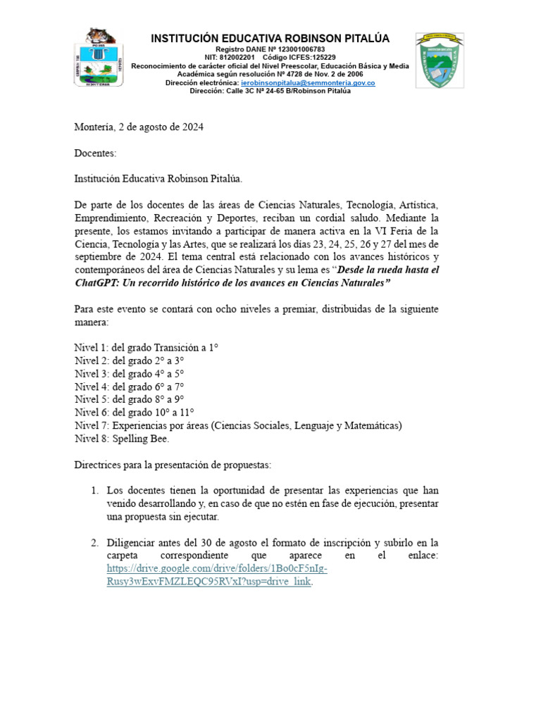 Invitación Feria de La Ciencias 2024 | PDF