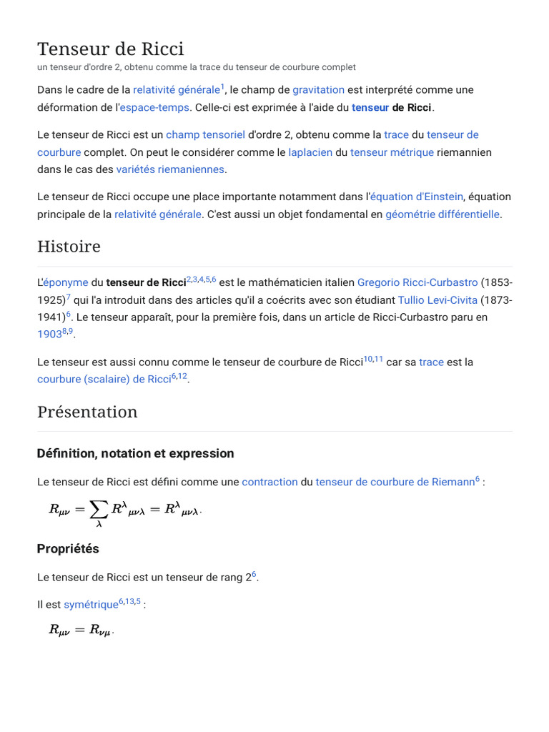 Tenseur de Ricci - Wikipédia | PDF