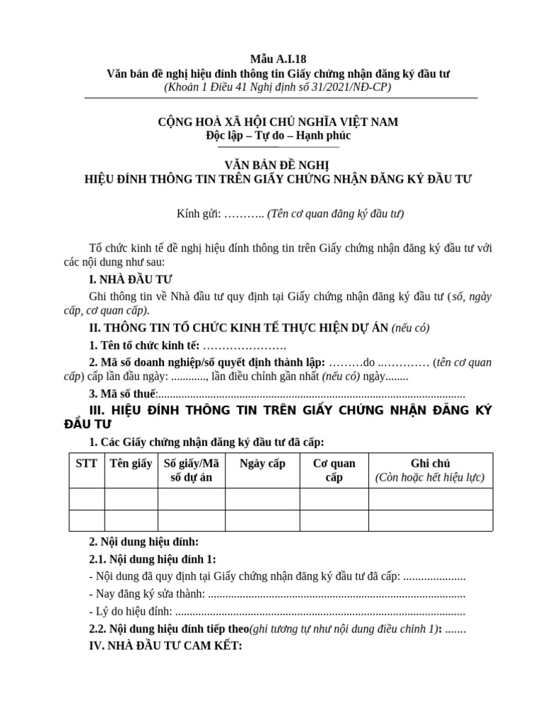 Mẫu A.I.18 | PDF