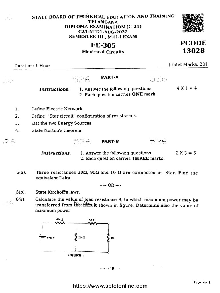 Ee 3 Sem Electrical Circuits 13028 C 21 Aug 2022 | PDF