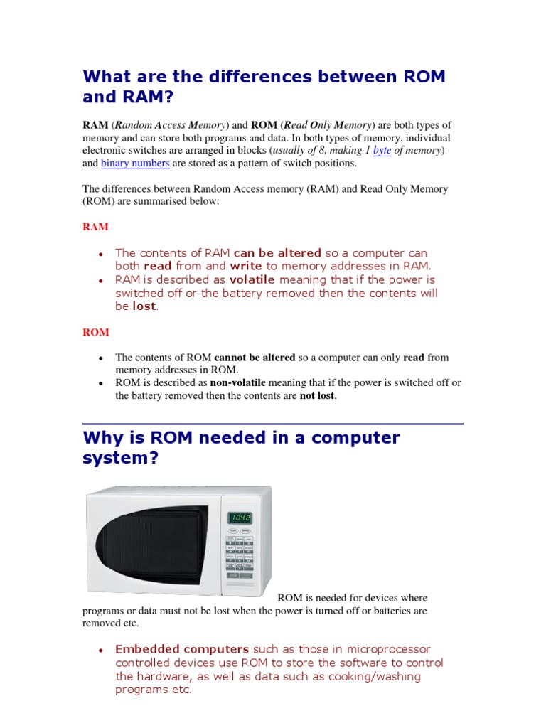 What Are The Differences Between ROM and RAM | PDF | Computer Data ...